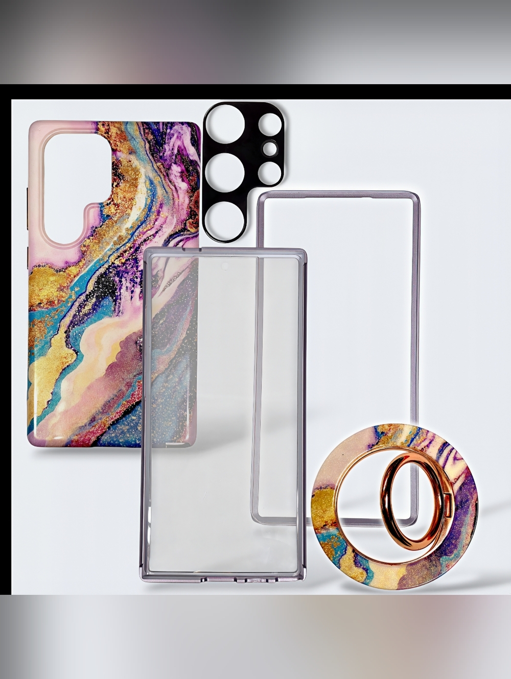 Samsung Galaxy S24 Ultra Full Body Protective Marble Case + Magnetic Phone Ring